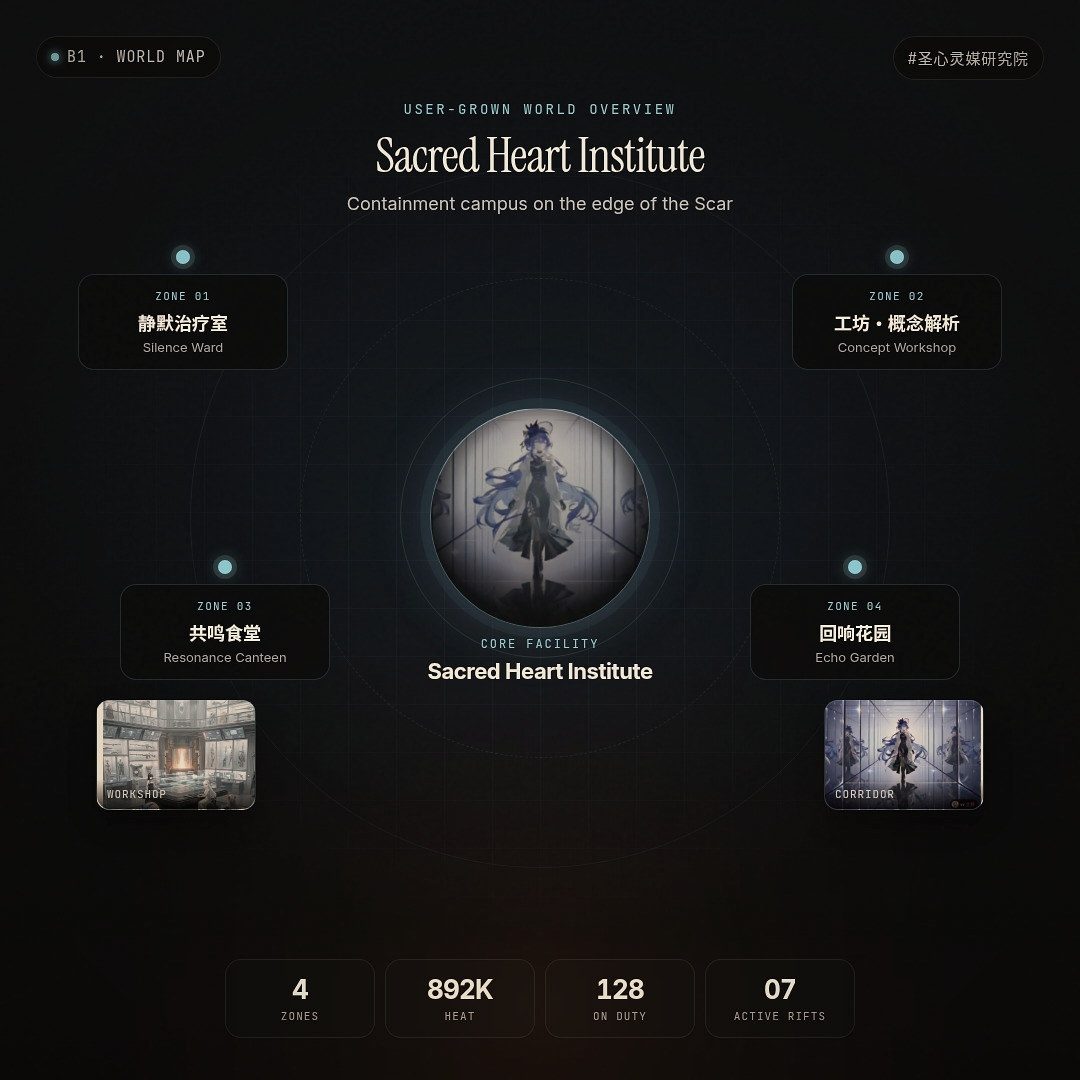 Sacred Heart Live World — user-grown campus map with four zones and live heat